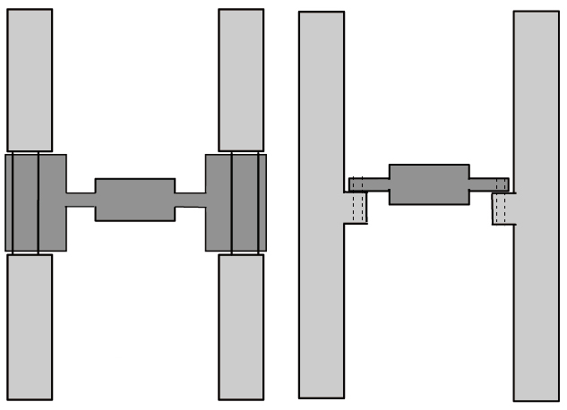 応力計（左）と歪計(右）の内部の正面図